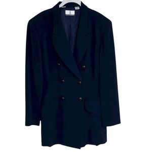 Vintage Anne Klein Navy Wool Double Breasted Long Line Blazer